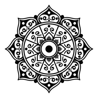 Lazer kesimi için mandala şeklinde dekoratif el yapımı yuvarlak desen. Vektör beyazda izole edildi.