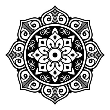 Lazer kesimi için mandala şeklinde dekoratif el yapımı yuvarlak desen. Vektör beyazda izole edildi.