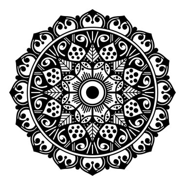 Lazer kesimi için mandala şeklinde dekoratif el yapımı yuvarlak desen. Vektör beyazda izole edildi.