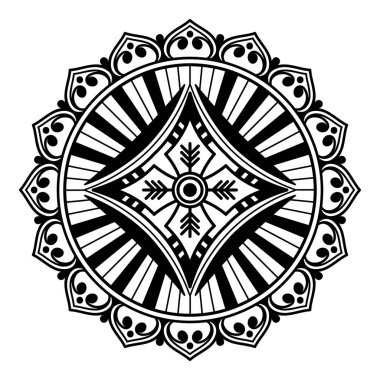 Lazer kesimi için mandala şeklinde dekoratif el yapımı yuvarlak desen. Vektör beyazda izole edildi.