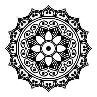 Lazer kesimi için mandala şeklinde dekoratif el yapımı yuvarlak desen. Vektör beyazda izole edildi.