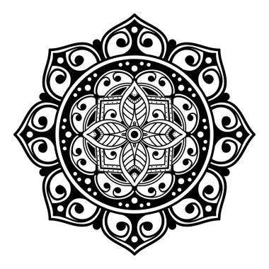 Lazer kesimi için mandala şeklinde dekoratif el yapımı yuvarlak desen. Vektör beyazda izole edildi.