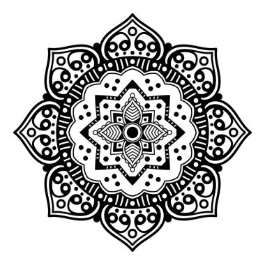 Lazer kesimi için mandala şeklinde dekoratif el yapımı yuvarlak desen. Vektör beyazda izole edildi.