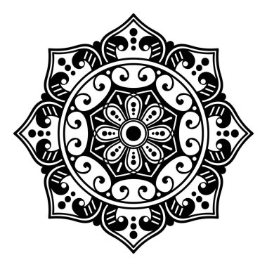 Mandala dekoratif yuvarlak süs. Tebrik kartı, telefon kılıfı baskı, vb için kullanılabilir. Elle çizilmiş arka plan, vektör beyaz izole. Eps 10 