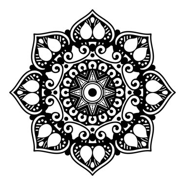 Mandala dekoratif yuvarlak süs. Tebrik kartı, telefon kılıfı baskı, vb için kullanılabilir. Elle çizilmiş arka plan, vektör beyaz izole. Eps 10 