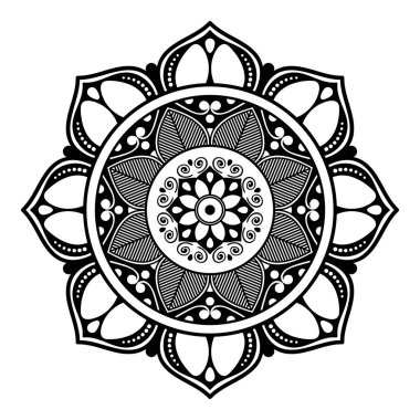 Mandala dekoratif yuvarlak süs. Tebrik kartı, telefon kılıfı baskı, vb için kullanılabilir. Elle çizilmiş arka plan, vektör beyaz izole. Eps 10 