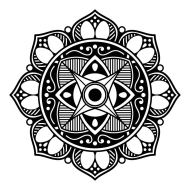 Mandala dekoratif yuvarlak süs. Tebrik kartı, telefon kılıfı baskı, vb için kullanılabilir. Elle çizilmiş arka plan, vektör beyaz izole. Eps 10 