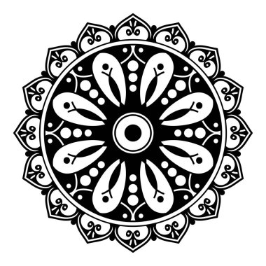 Mandala dekoratif yuvarlak süs. Tebrik kartı, telefon kılıfı baskı, vb için kullanılabilir. Elle çizilmiş arka plan, vektör beyaz izole. Eps 10 