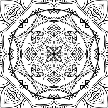 Mandala dekoratif yuvarlak süs. Tebrik kartı, telefon kılıfı baskı, vb için kullanılabilir. Elle çizilmiş arka plan, vektör beyaz izole. Eps 10 
