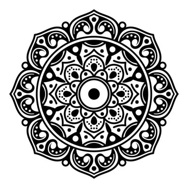 Mandala dekoratif yuvarlak süs. Tebrik kartı, telefon kılıfı baskı, vb için kullanılabilir. Elle çizilmiş arka plan, vektör beyaz izole. Eps 10 