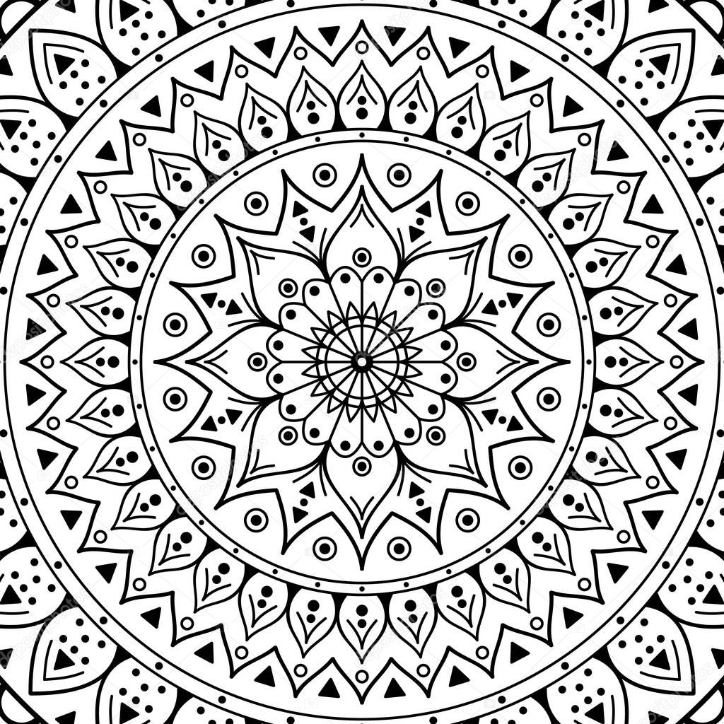 Mandala decorative round ornament. Can be used for greeting card, phone case print, etc. Hand drawn background, vector isolated on white. EPS 10 