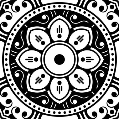 Mandala dekoratif yuvarlak süs. Tebrik kartı, telefon kılıfı baskı, vb için kullanılabilir. Elle çizilmiş arka plan, vektör beyaz izole. Eps 10 