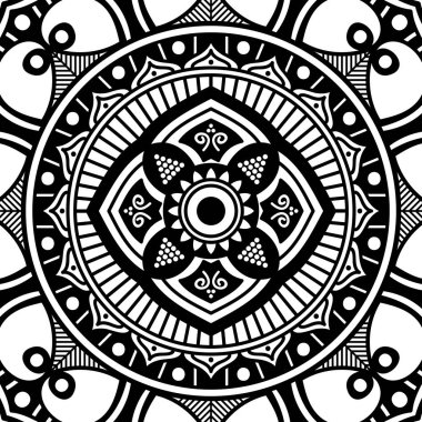 Mandala dekoratif yuvarlak süs. Tebrik kartı, telefon kılıfı baskı, vb için kullanılabilir. Elle çizilmiş arka plan, vektör beyaz izole. Eps 10 
