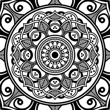 Mandala dekoratif yuvarlak süs. Tebrik kartı, telefon kılıfı baskı, vb için kullanılabilir. Elle çizilmiş arka plan, vektör beyaz izole. Eps 10 
