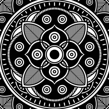 Lazer kesimi için mandala şeklinde dekoratif el yapımı yuvarlak desen. Vektör beyazda izole edildi.