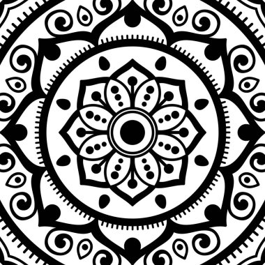 Lazer kesimi için mandala şeklinde dekoratif el yapımı yuvarlak desen. Vektör beyazda izole edildi.