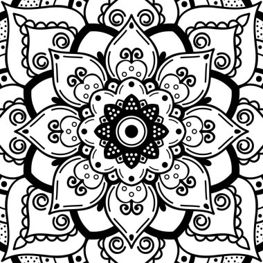 Lazer kesimi için mandala şeklinde dekoratif el yapımı yuvarlak desen. Vektör beyazda izole edildi.