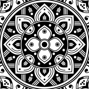 Lazer kesimi için mandala şeklinde dekoratif el yapımı yuvarlak desen. Vektör beyazda izole edildi.