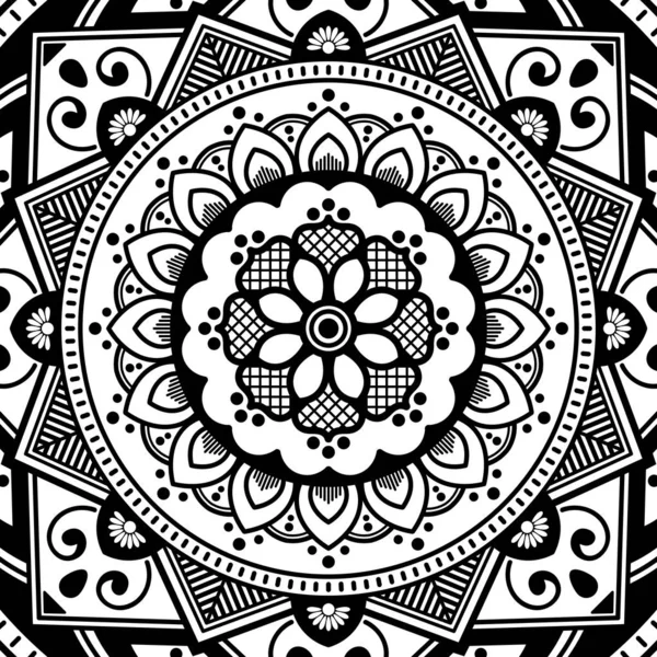 Mandala Ethnique Noir Blanc Pour Colorier Illustration Vectorielle — Image vectorielle