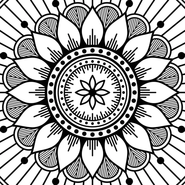 Mandala Etnico Bianco Nero Pagina Colorare Illustrazione Vettoriale — Vettoriale Stock