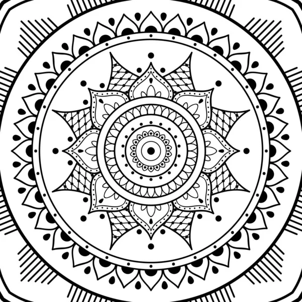 Svart Och Vit Etnisk Mandala För Färgläggning Sida Vektorillustration — Stock vektor