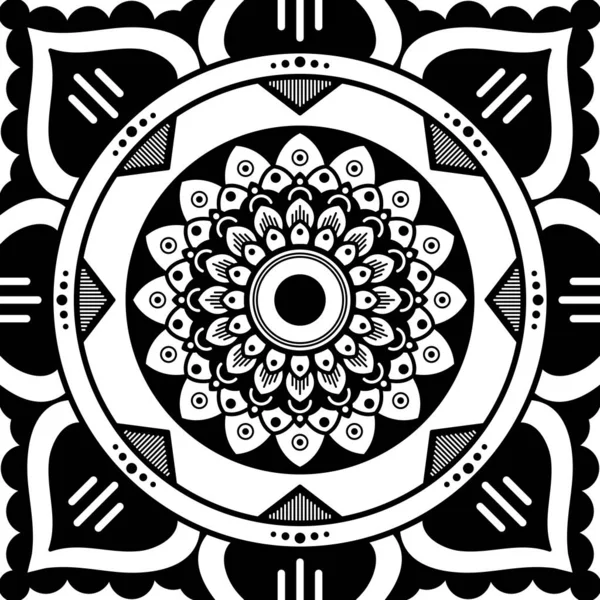 Mandala Ethnique Noir Blanc Pour Colorier Illustration Vectorielle — Image vectorielle