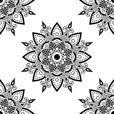 Mandala kusursuz desen. El çizimi arkaplan, vektör beyaz üzerine izole