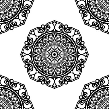 Mandala kusursuz desen. El çizimi arkaplan, vektör beyaz üzerine izole