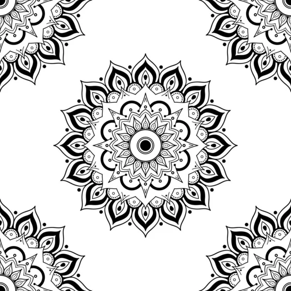 Mandala Nahtlose Muster Handgezeichneter Hintergrund Vektor Isoliert Auf Weiß — Stockvektor