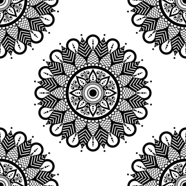 Patrón Sin Costuras Mandala Fondo Dibujado Mano Vector Aislado Blanco — Vector de stock