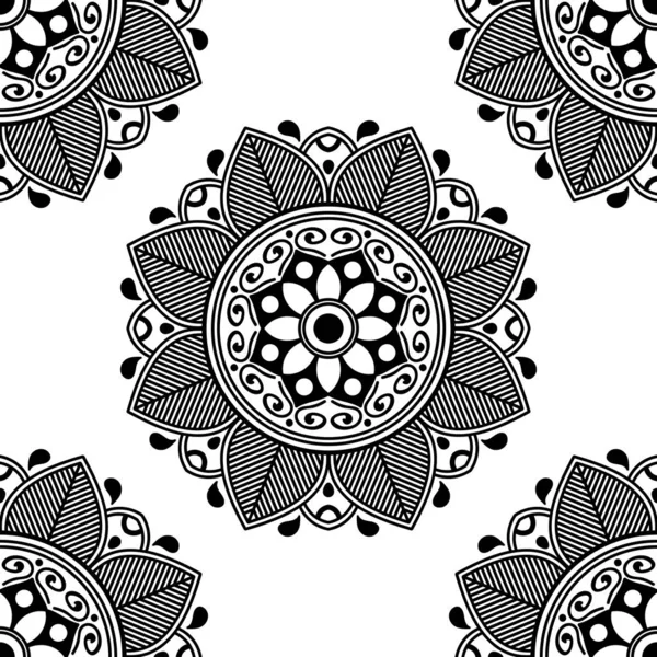 曼荼羅のシームレスなパターン 手描きの背景 白に隔離されたベクトル — ストックベクタ