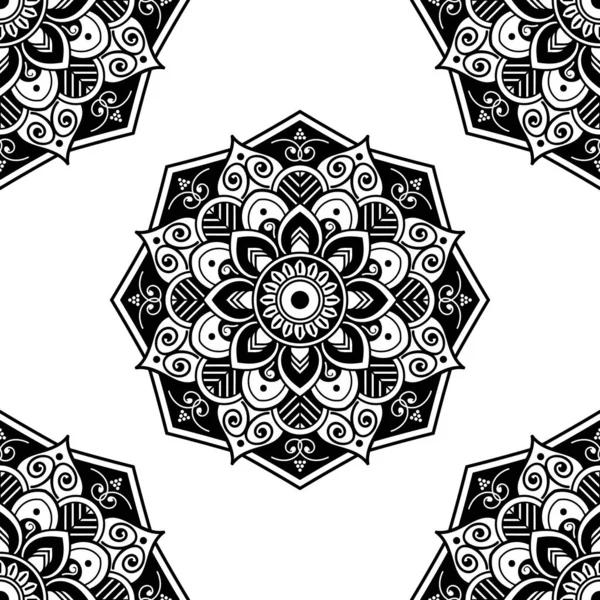 曼荼羅のシームレスなパターン 手描きの背景 白に隔離されたベクトル — ストックベクタ