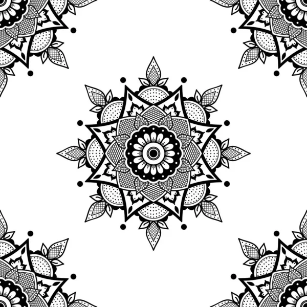 Mandala Bezproblémový Vzor Ručně Kreslené Pozadí Vektor Izolovaný Bílém — Stockový vektor