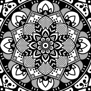 Mandala dekoratif yuvarlak süs. Tebrik kartı, telefon kılıfı baskı, vb için kullanılabilir. Elle çizilmiş arka plan, vektör beyaz izole. Eps 10 