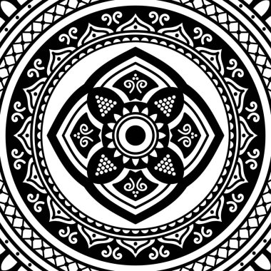 Mandala deseni siyah ve beyaz. Dekoratif yuvarlak süs deseni. Stres önleyici terapi kalıpları, yetişkinler için renklendirme. Vektör illüstrasyon Eps10