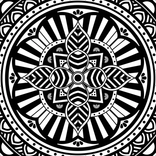 Шаблон Чорний Білий Декоративний Круглий Орнамент Антистресова Терапія Забарвлення Adults — стоковий вектор