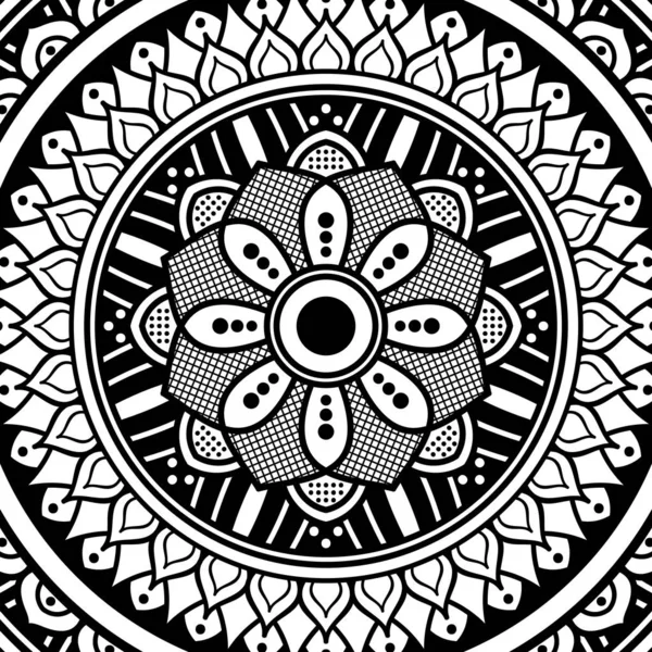 曼荼羅図黒と白 装飾ラウンドオーナメントパターン 抗ストレス療法パターン 大人のための着色 ベクトルイラスト Eps10 — ストックベクタ