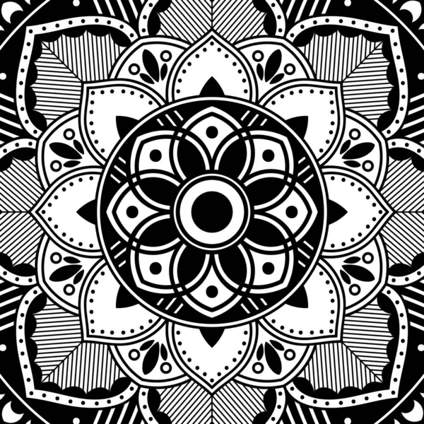 Mandala Patroon Zwart Wit Decoratieve Ronde Ornament Patroon Stress Therapie — Stockvector