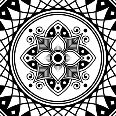 Mandala deseni siyah ve beyaz. Dekoratif yuvarlak süs deseni. Stres önleyici terapi kalıpları, yetişkinler için renklendirme. Vektör illüstrasyon Eps10