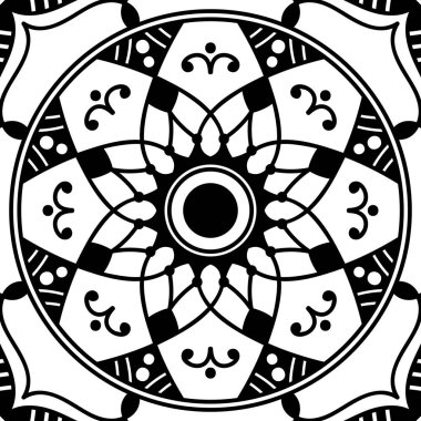 Mandala deseni siyah ve beyaz. Dekoratif yuvarlak süs deseni. Stres önleyici terapi kalıpları, yetişkinler için renklendirme. Vektör illüstrasyon Eps10