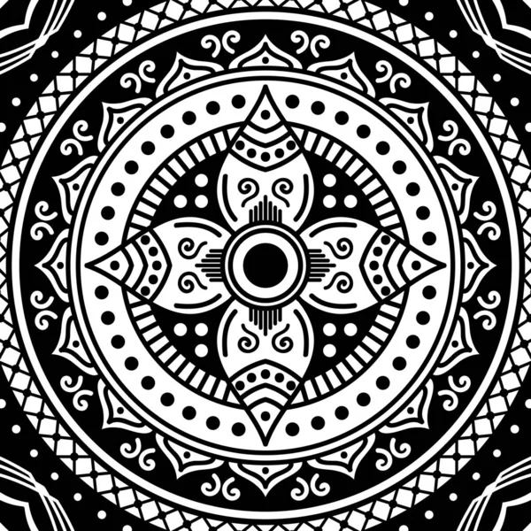 Mandala Deseni Siyah Beyaz Dekoratif Yuvarlak Süs Deseni Stres Önleyici — Stok Vektör