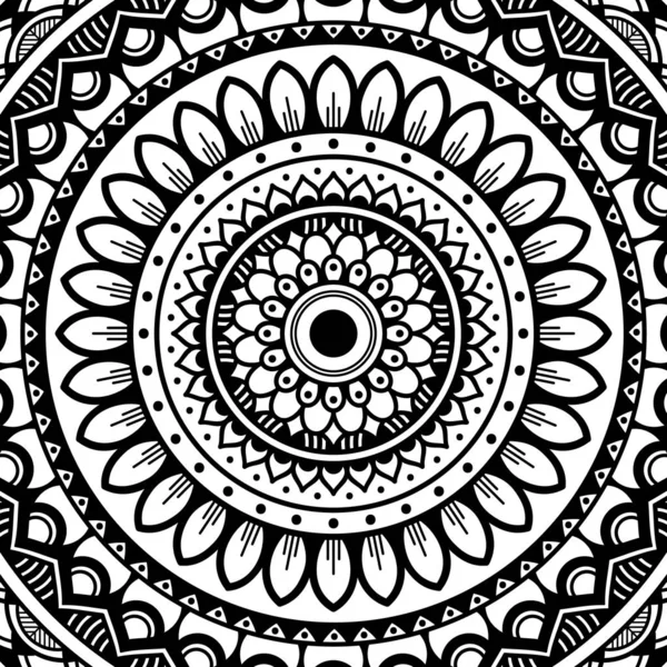 Patrón Mandala Blanco Negro Patrón Decorativo Ornamento Redondo Patrones Terapia — Vector de stock