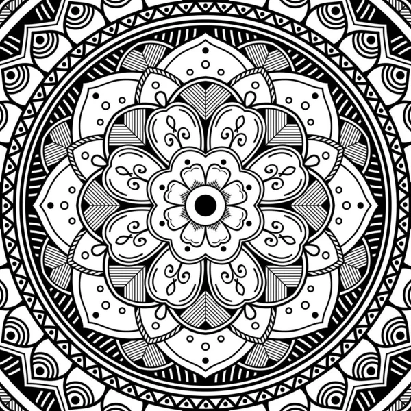 Mandala Motif Noir Blanc Décoratif Motif Ornement Rond Schémas Thérapeutiques — Image vectorielle