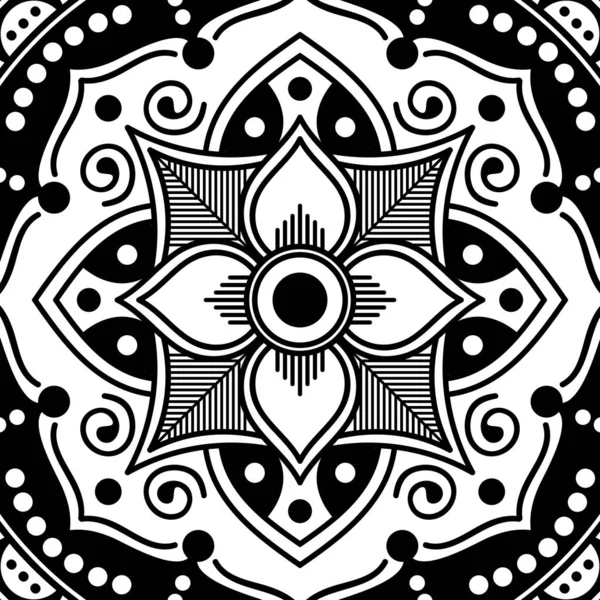 Patrón Mandala Blanco Negro Patrón Decorativo Ornamento Redondo Patrones Terapia — Archivo Imágenes Vectoriales