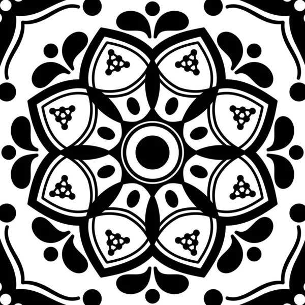 Mandala Patroon Zwart Wit Decoratieve Ronde Ornament Patroon Stress Therapie — Stockvector