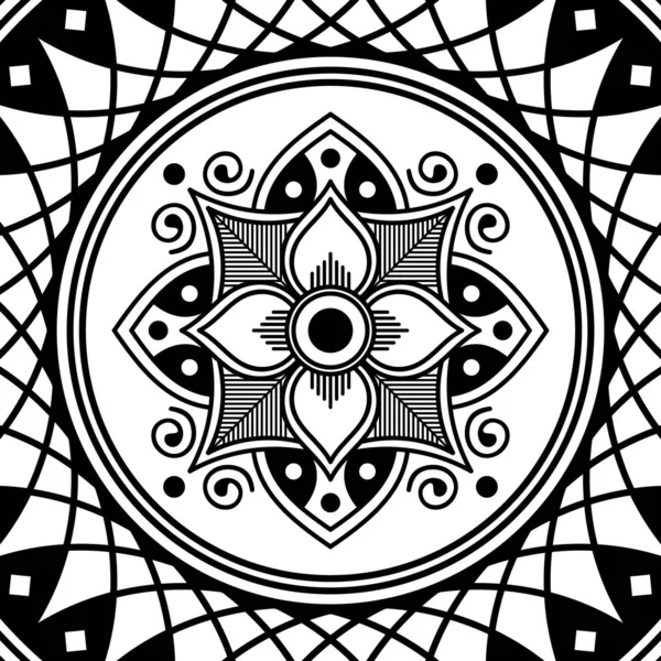 Mandala Motif Noir Blanc Décoratif Motif Ornement Rond Schémas Thérapeutiques — Image vectorielle