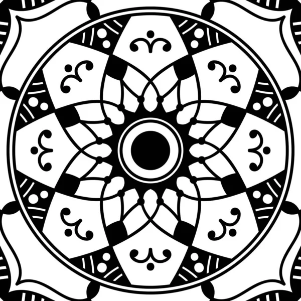 Patrón Mandala Blanco Negro Patrón Decorativo Ornamento Redondo Patrones Terapia — Vector de stock