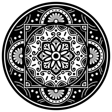 Mandala geometrik desenli soyut grafik kare arkaplan. Vektör illüstrasyonu