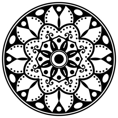 Lazer kesimi için mandala şeklinde dekoratif el yapımı yuvarlak desen. Vektör beyazda izole edildi.