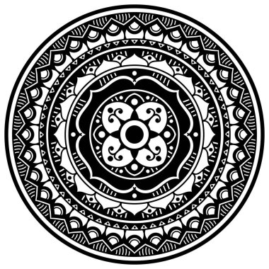 Lazer kesimi için mandala şeklinde dekoratif el yapımı yuvarlak desen. Vektör beyazda izole edildi.